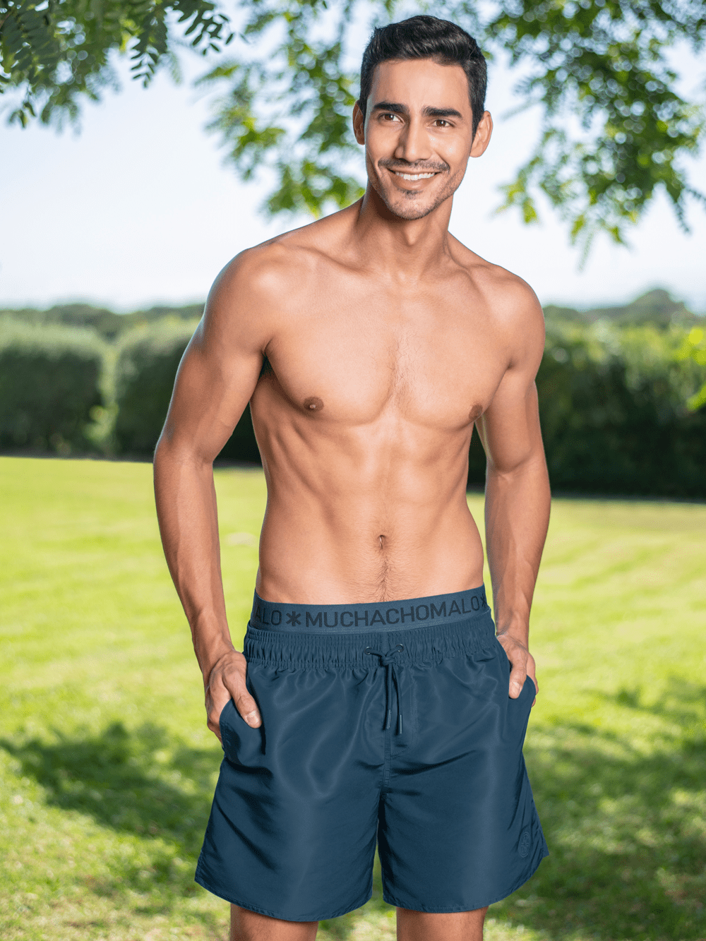 Men's Striped Swim Trunks - Slim Fit Beach Boxers - Polyester & Spandex